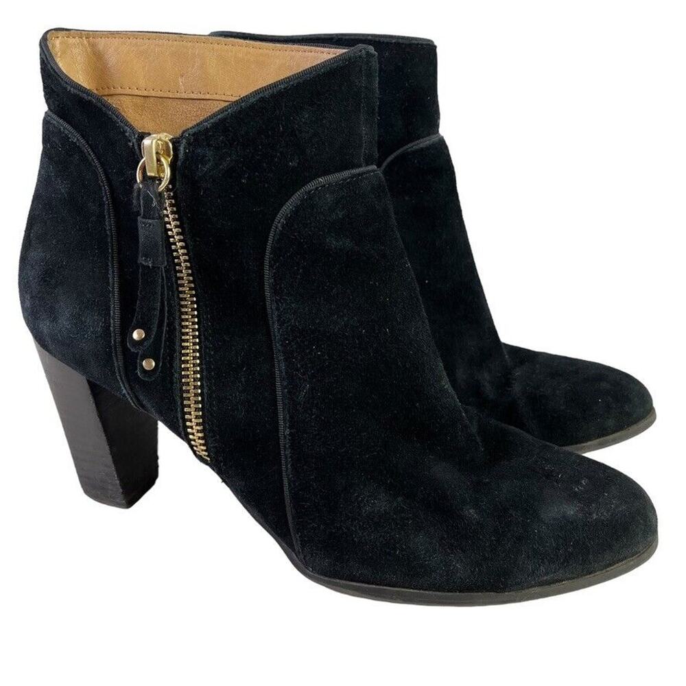 Adrienne Vittadini Taki Womens Black Leather Suede Chunky High Heels Booties 7.5